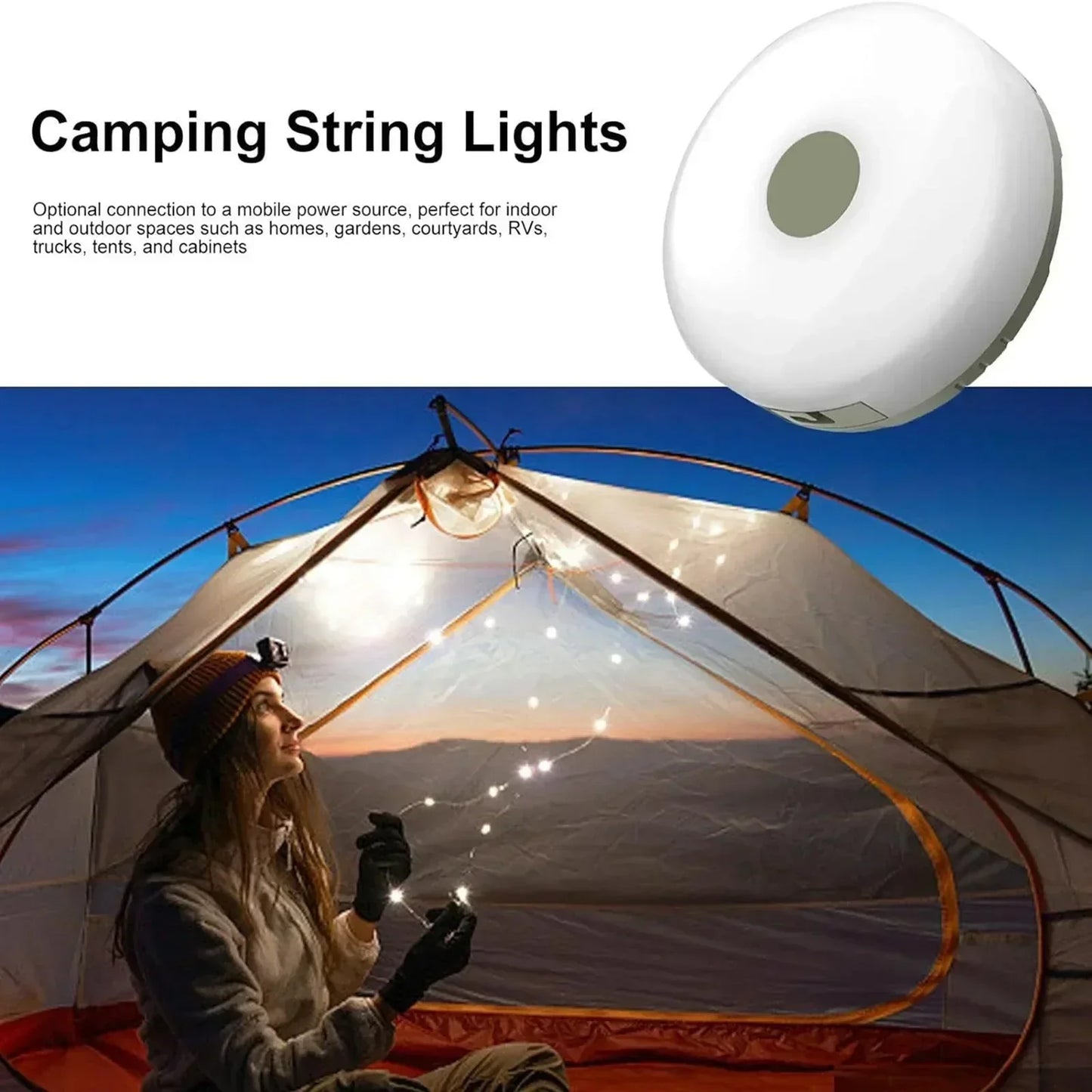 Solar-Powered Camping String Lights β Warm & Decorative